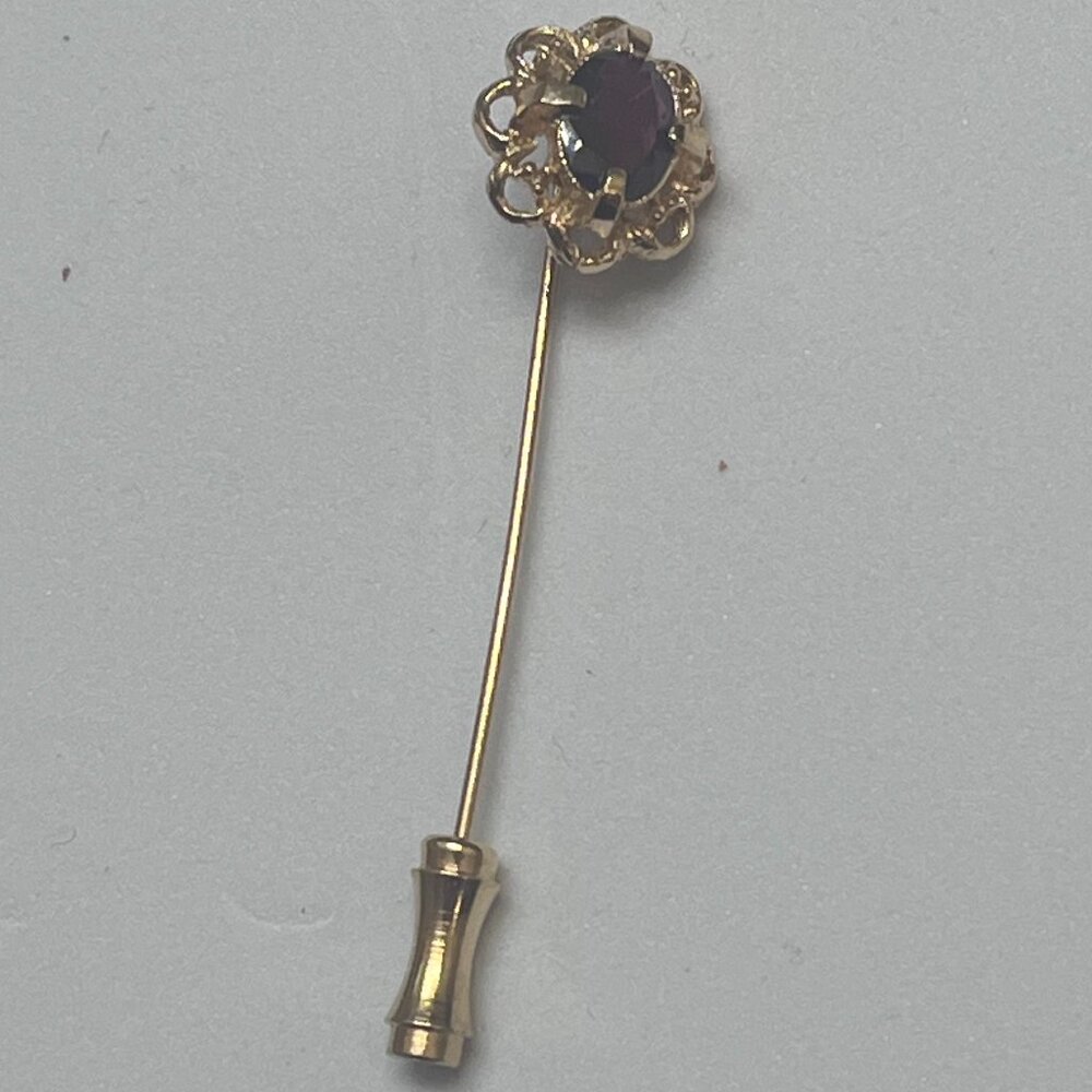 Vintage Gold Tone Stick Pin with Faceted Purple Stone - 7cm
